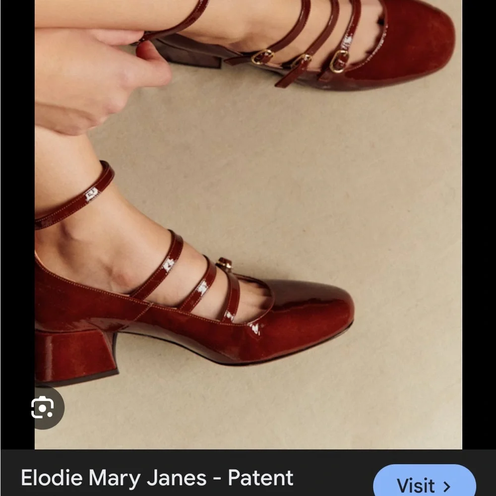 Sézane Patent Mahogany (Burgundy) Patent Mary Jane Block Heel Flats - Picture 3 of 8